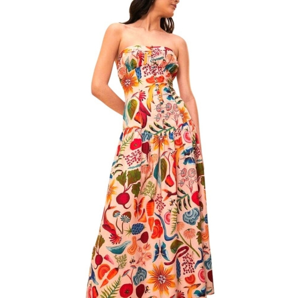 FARM Rio Red Orange Strapless Sundress Resort Wear